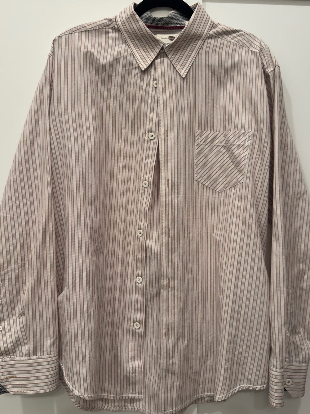 Perry Ellis Men's Tan, Brown, and White Stripe Button-Up Shirt